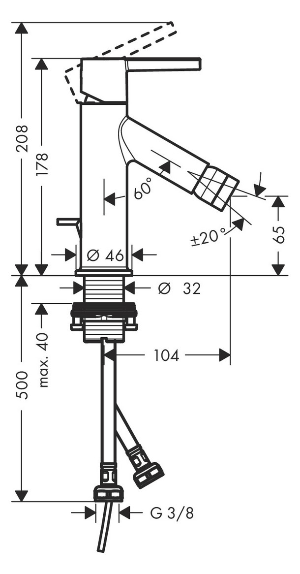 hansgrohe Bidet-Einhebelmischer Axor Starck Ausladung 104mm, mit Hebelgriff, Zugstangen-Ablaufgarnitur, Edelstahl-Optik