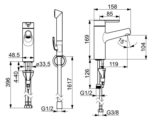HANSA Waschtisch-Einhebelmischer HANSADESIGNO Style Hebel oben, ohne Ablaufgarnitur, Ausladung 119mm, chrom