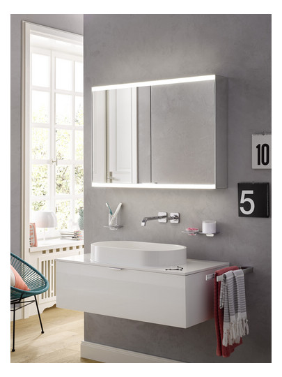EMCO Aufputz-Lichtspiegelschrank prime 2 800x700mm, 2-türig, schwarz/spiegel
