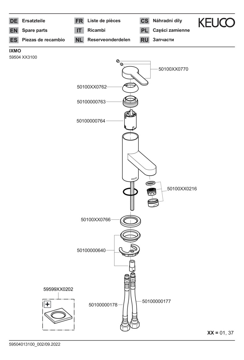 KEUCO Waschtisch-Einhebelmischer 60 IXMO Flat Ausladung 89mm, ohne Ablaufgarnitur, verchromt