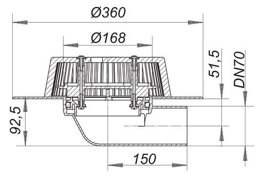 Dallmer Power-Dachablauf 86.0, FPO-PP, DN 70 seitlich