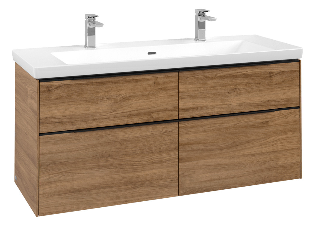 V&B Waschtisch-Unterschrank Subway 3.0 127,2x57,6x47,8cm, ohne LED/Griff Volcano black, kansas oak