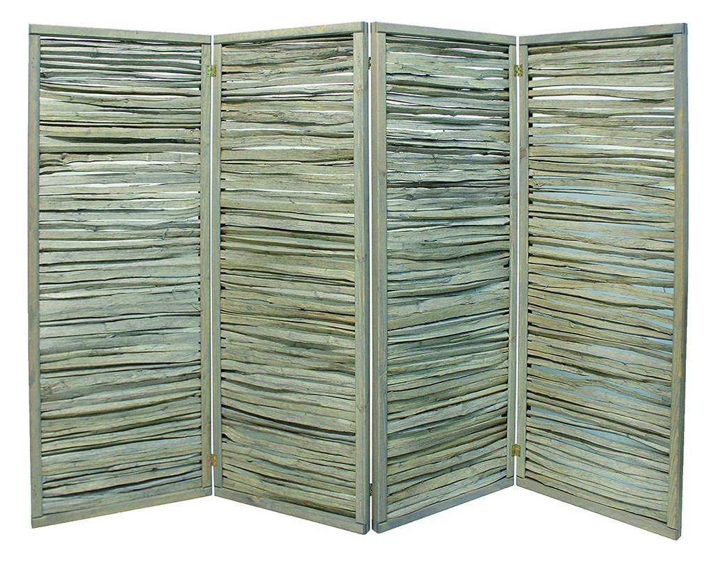 Bild ESMERALDA Paravent 240x160cm, montiert Haselnuss gespalten, grau lasiert 4teilig - n.a.-0