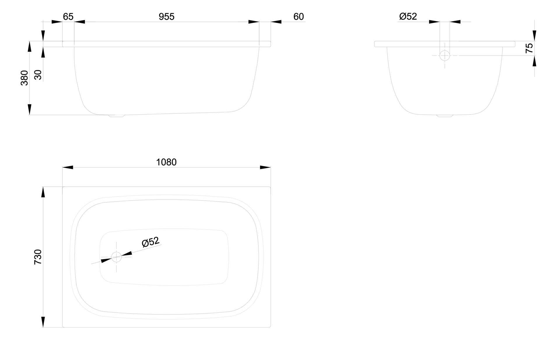 Badewanne LaBette 1080 108x73x38cm, manhattan