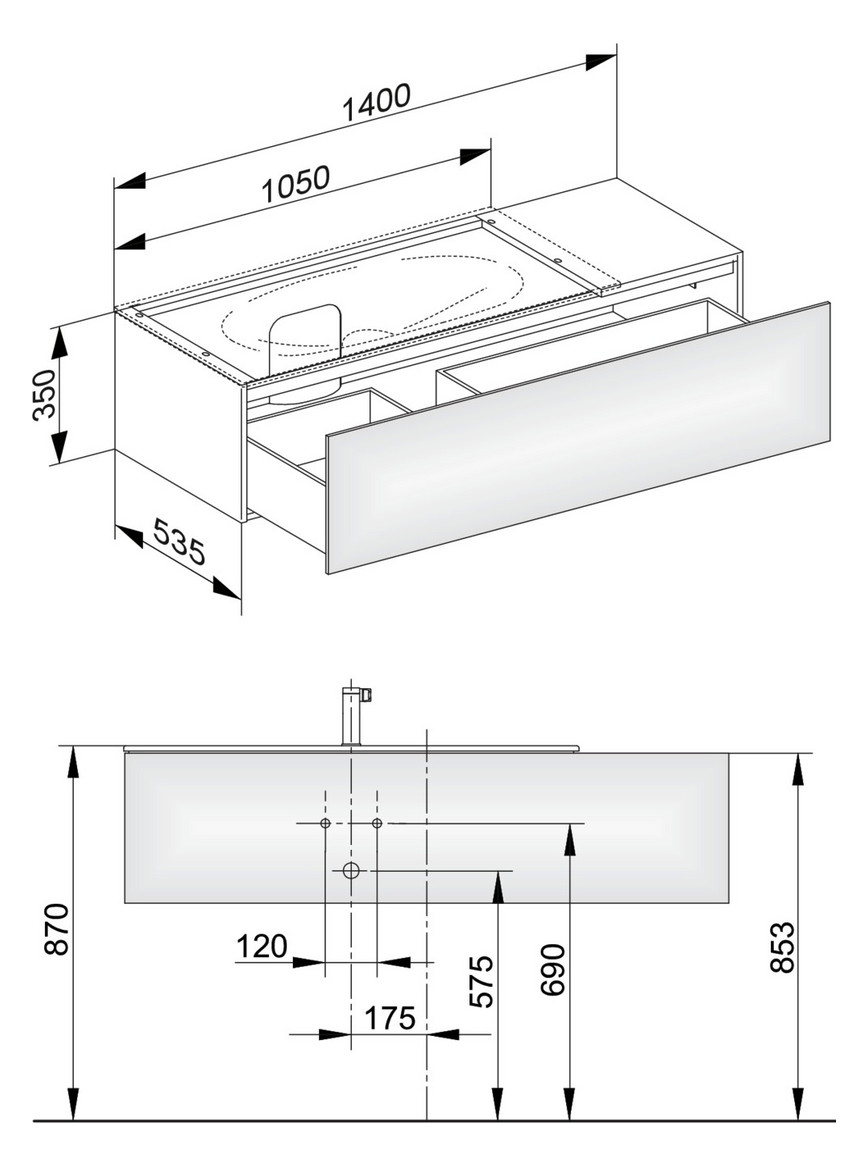 KEUCO Waschtischunterschrank Edition 11 140x35x53,5cm, 1 Frontauszug, links, Lack Seidenmatt, Glas Weiß