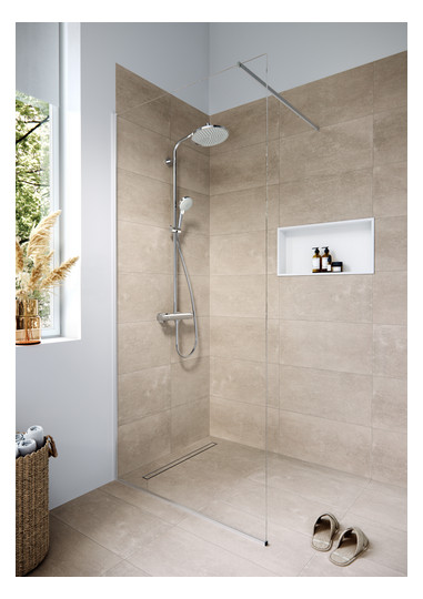 hansgrohe Duschrinne RainDrain Compact 600 mm, Komplettset, befliesbar, für flache Installation, chrom
