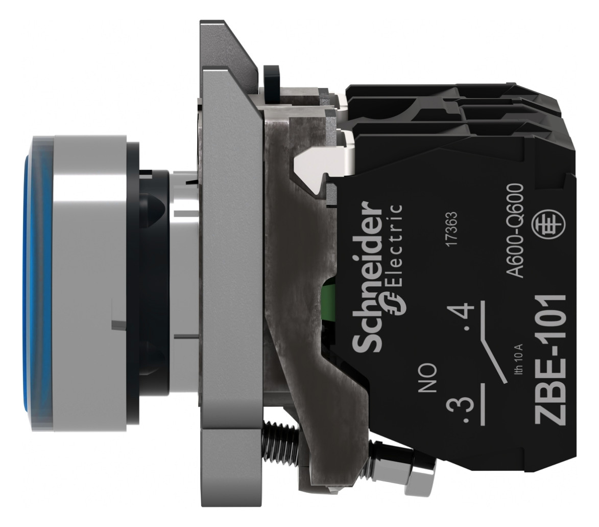 Drucktaster 1f bl rnd Ø22,5mm 1S 1Ö IP66 fl Geeignet für Beleuchtung Tastend
