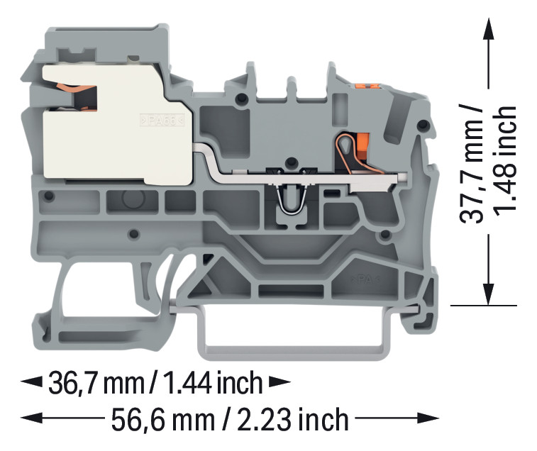 N-Trennklemme 0,25-4qmm 32A 3x10mm gr Anschlussplatte erforderlich Federzugans