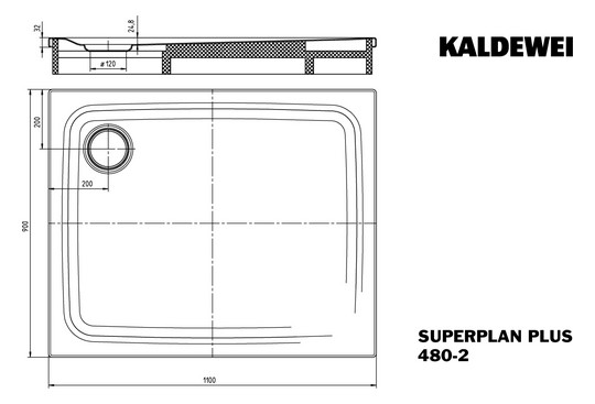Kaldewei Duschfläche SUPERPLAN PLUS 480-2 90x110cm, mit Träger, Vollantislip Perl-Effekt, pergamon