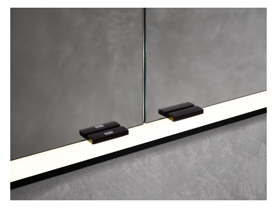 EMCO Unterputz-Lichtspiegelschrank prime 600x730mm, 1 Tür, Anschlag links, schwarz/spiegel