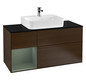 V&B Waschtisch-Unterschrank Finion 120cm, Abdeckplatte black matt, Regal links Olive Matt Lacquer, Walnut veneer