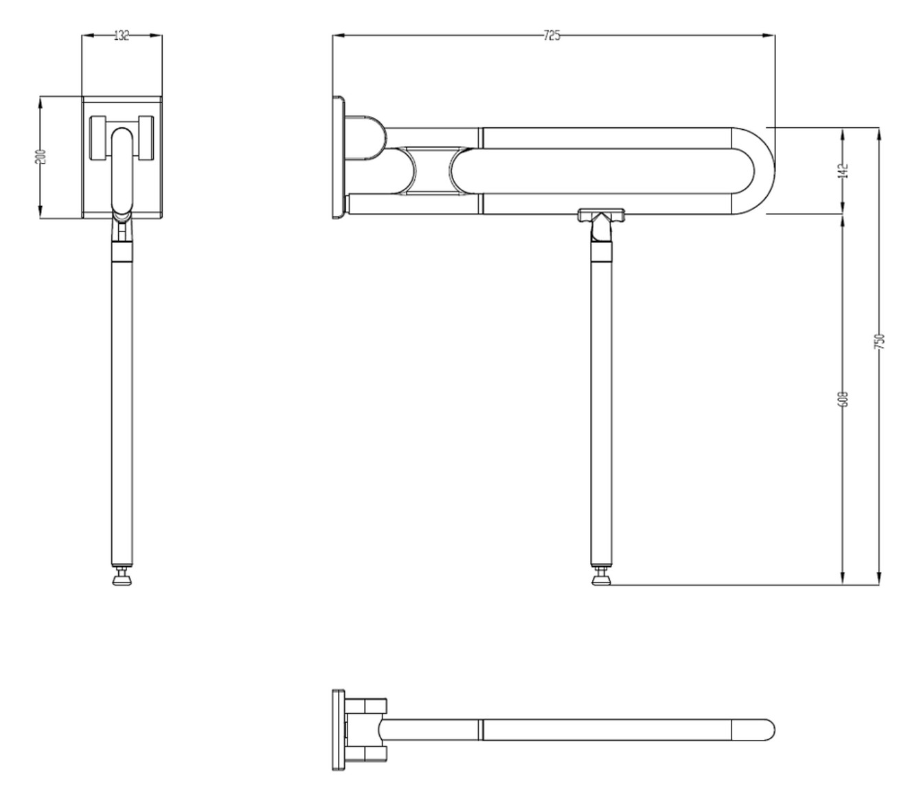 Normbau Stützklappgriff Nylon Care 750mm, 725 mm, pastellblau
