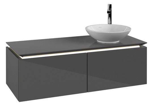 V&B Waschtischunterschrank Legato 120x38x50cm, Waschtisch rechts, mit LED-Beleuchtung, Glossy Grey