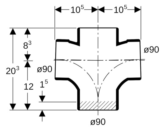 Geberit Bogenabzweig Silent db20 DN 90, 2-fach, 88,5Grad, mit Innenradius