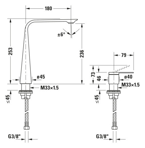 Duravit 2-Loch-Waschtisch-Armatur XL D.1 Ausladung 180mm, ohne Zugstangen-Ablaufgarnitur, chrom
