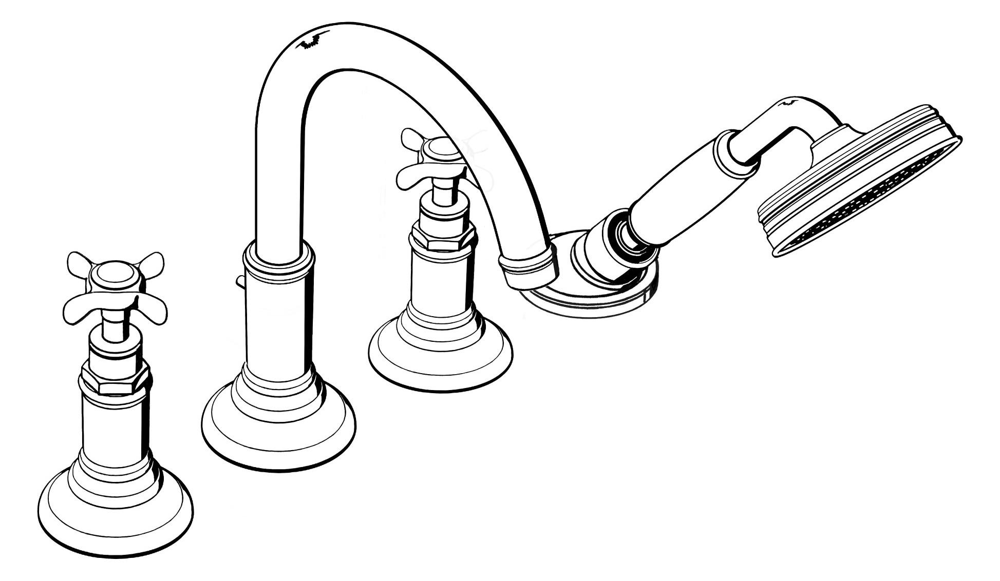 hansgrohe Fertigmontageset Axor Montreux 4-Loch-Wannenrandarmatur, mit Kreuzgriffen, brushed nickel