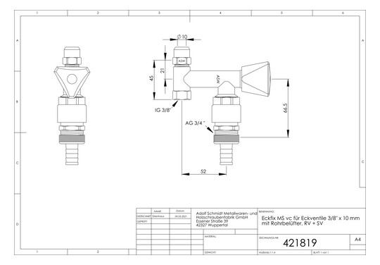 ASW Eckfix 3/8" x 3/4" x 10 mm, Messing verchromt, mit Rohrbelüfter, Rückflussverhinderer/Schlauchverschraubung, für Eckventil
