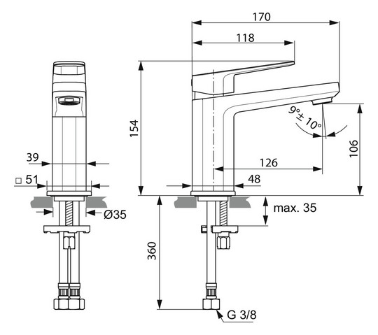 Ideal-Standard Waschtisch-Einhebelmischer Tonic II verchromt, ohne Ablaufgarnitur