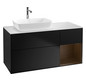 V&B Waschtisch-Unterschrank Finion 120cm, Abdeckplatte white matt, Regal Walnut Veneer, Black matt lacquer