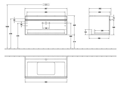 V&B Waschtisch-Unterschrank Venticello 95,7x43,6x50,2cm, Waschtisch mittig, Griff Copper, stone oak