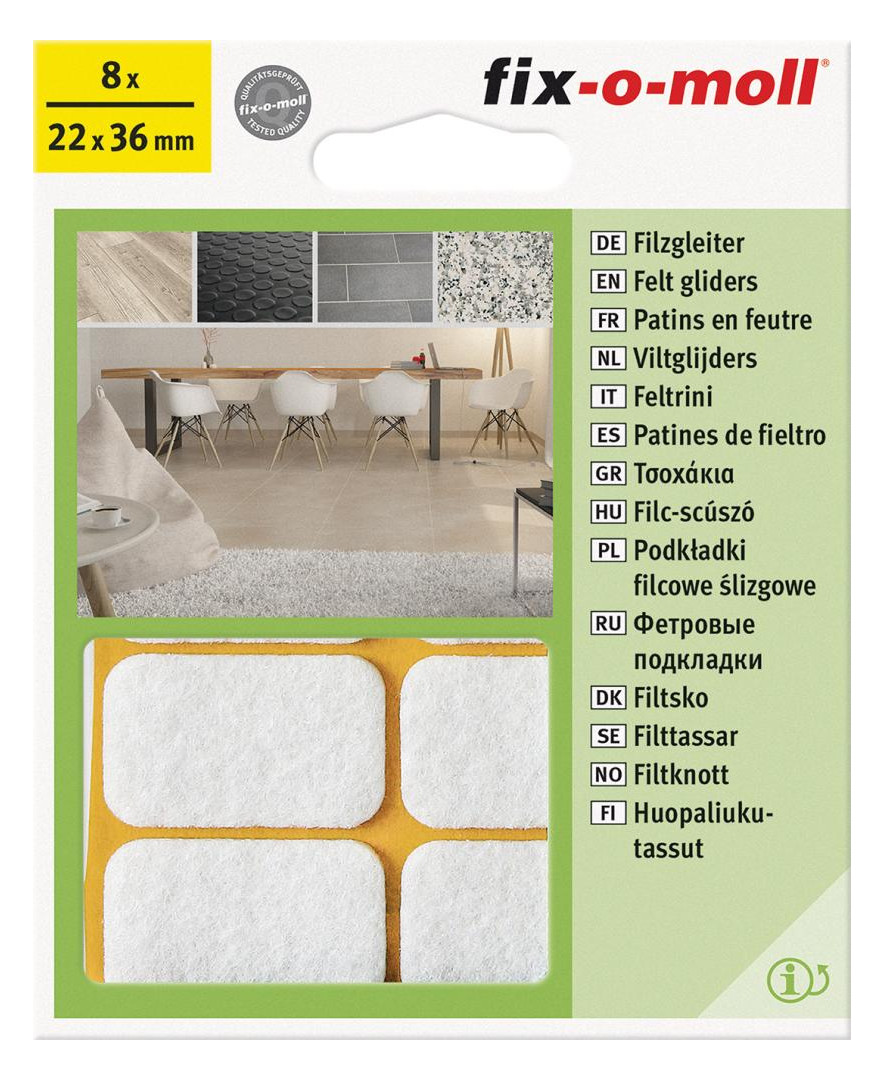 Bild Filzgleiter klebend weiß 22x36mm Inhalt 8 S t. fix-o-moll-1