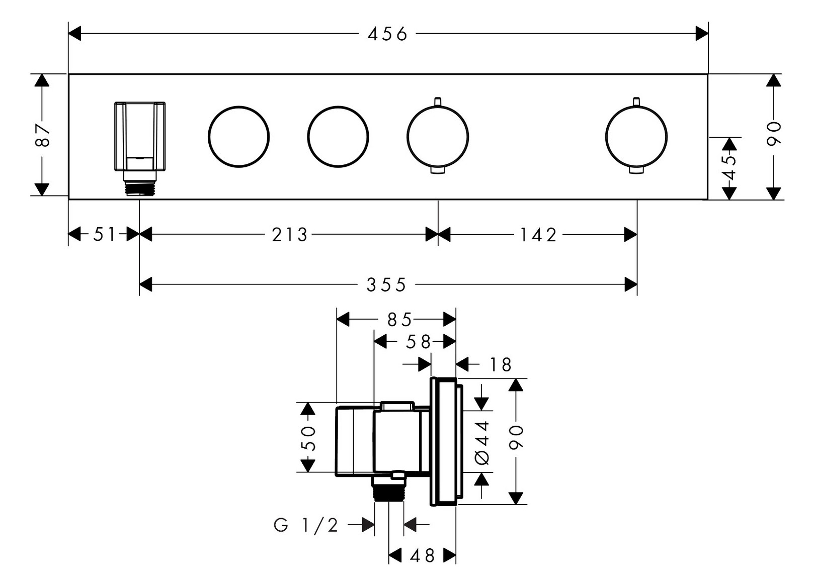 hansgrohe Fertigmontageset Axor Select UP-Thermostatmodul, 2 Verbraucher, brushed bronze
