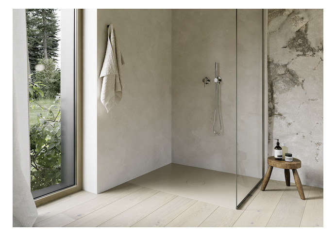 Bette Duschfliese BetteAir 1400 x 900 mm, greige, Rechteck, glasierter Titan-Stahl, mit Minimum-Täger