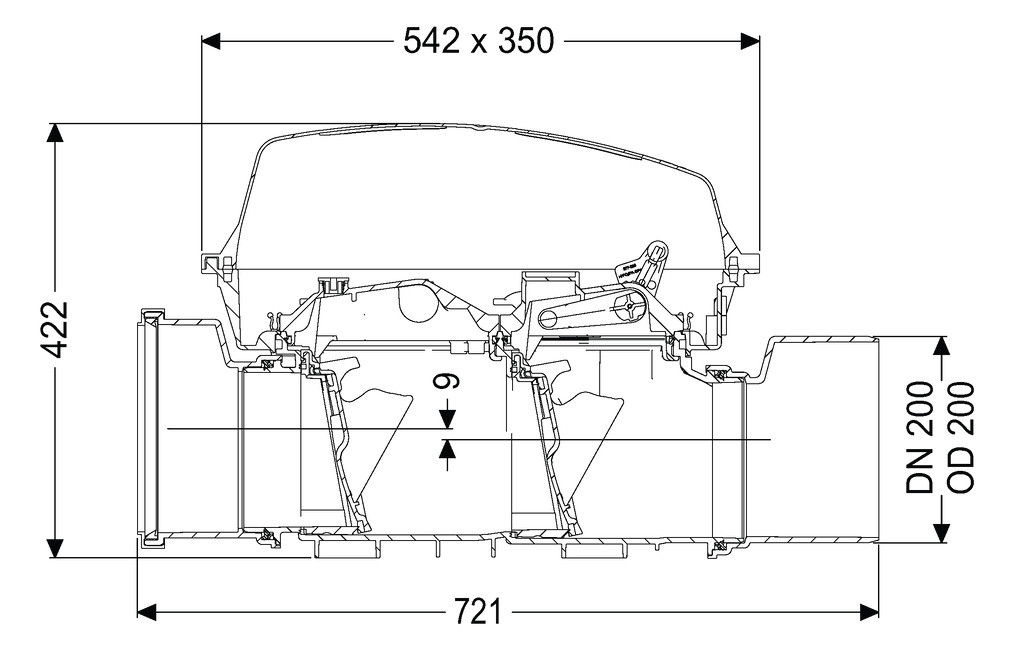 Kessel Rückstauverschluss Staufix SWA DN 200, L/H 720 x 422 mm, Kunststoff