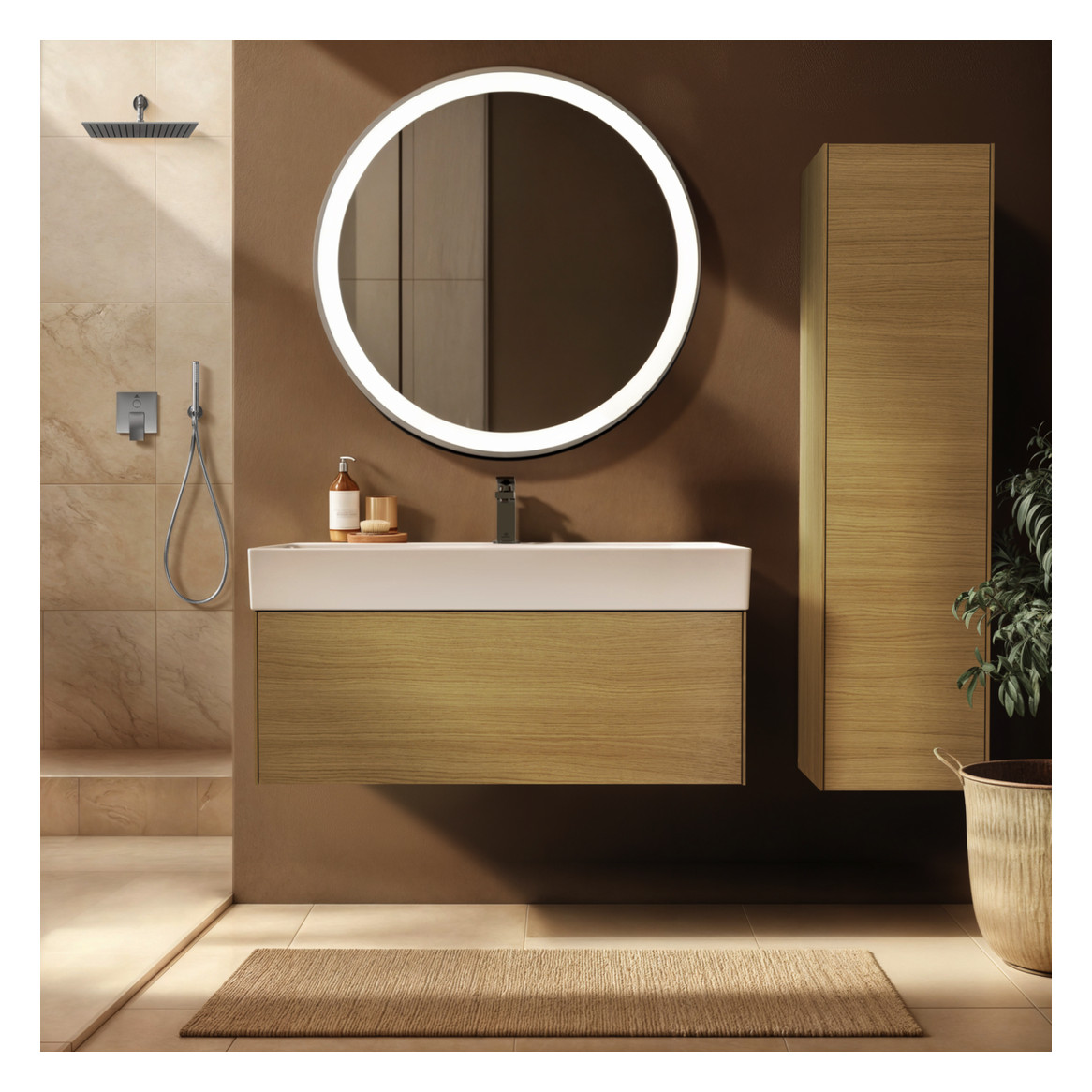 Ideal-Standard Halbhochschrank Conca 1 Tür, Anschlag rechts oder links, 37x25x140cm, Eiche hell Furnier