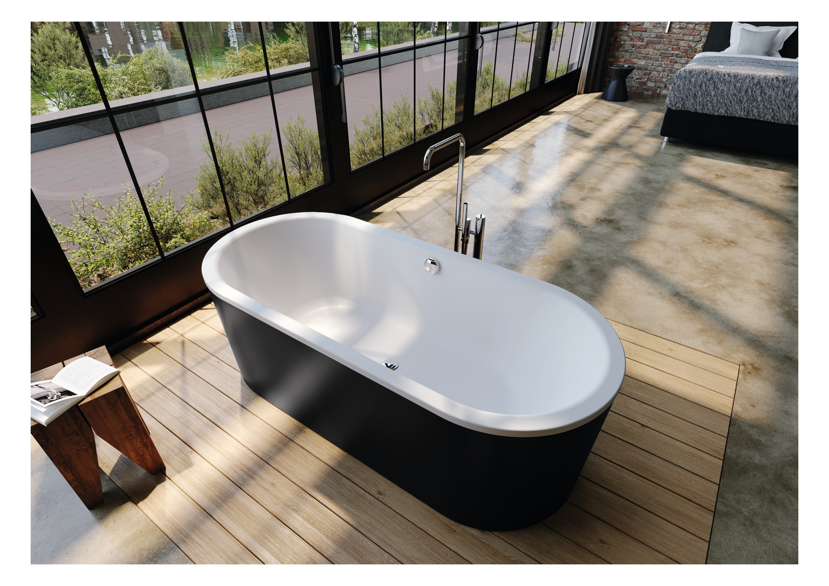 Kaldewei Badewanne CLASSIC DUO 111-7 180x80cm, oval, freistehend, Schürze alpinweiss matt, alpinweiß matt