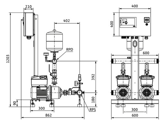 Wilo Druckerhöhungsanlage Comfort-Vario 2 COR MHIE 1602/ECe, 400 V, 2,2 kW