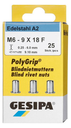 GESIPA-Polygrip-Blindnietmuttern A2 Edelstahl - M6x9x18...