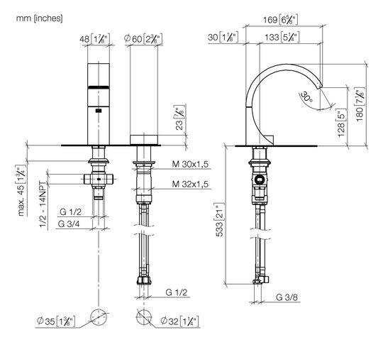 Dornbracht Standauslauf CYO für Waschtisch, Ausladung 133mm, ohne Ablaufgarnitur, platin