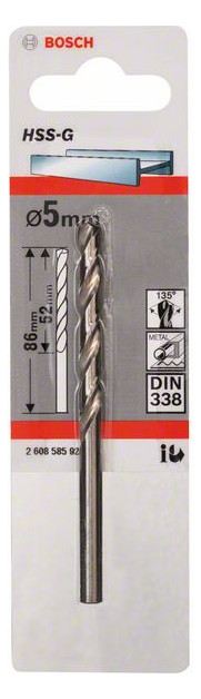 Metallbohrer Ø5mm zyl.Steckachse 52/5mm f.Edelstahl f.Stahl