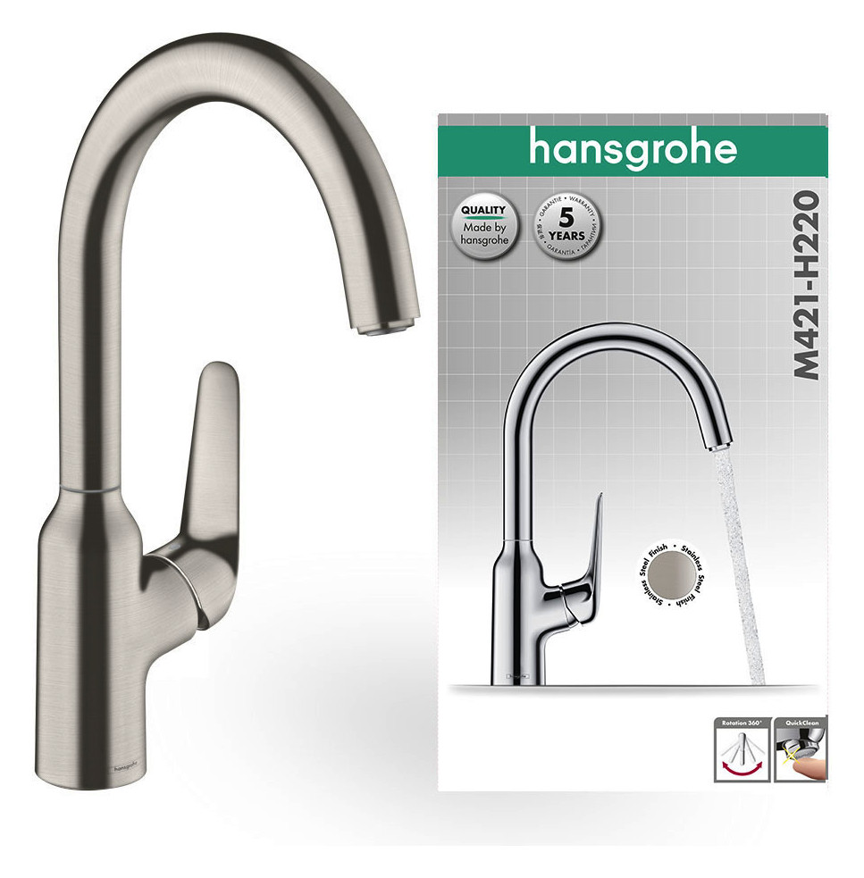 hansgrohe Spültisch-Einhebelmischer 220 Focus M42 1jet, Edelstahl-Optik