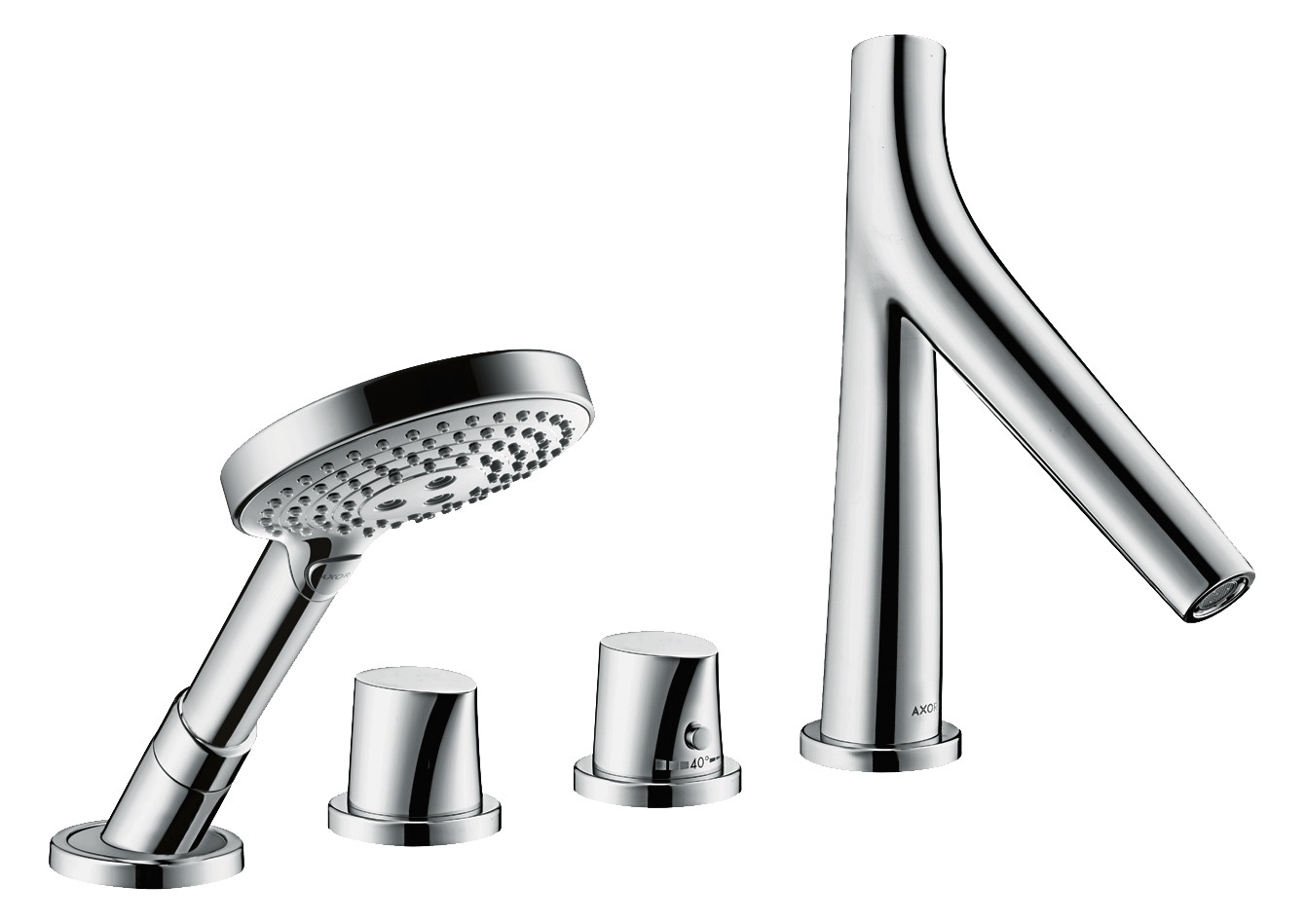 hansgrohe Fertigmontageset Axor Starck Organic 4-Loch-Fliesenrandarmatur, mit Thermostat, chrom