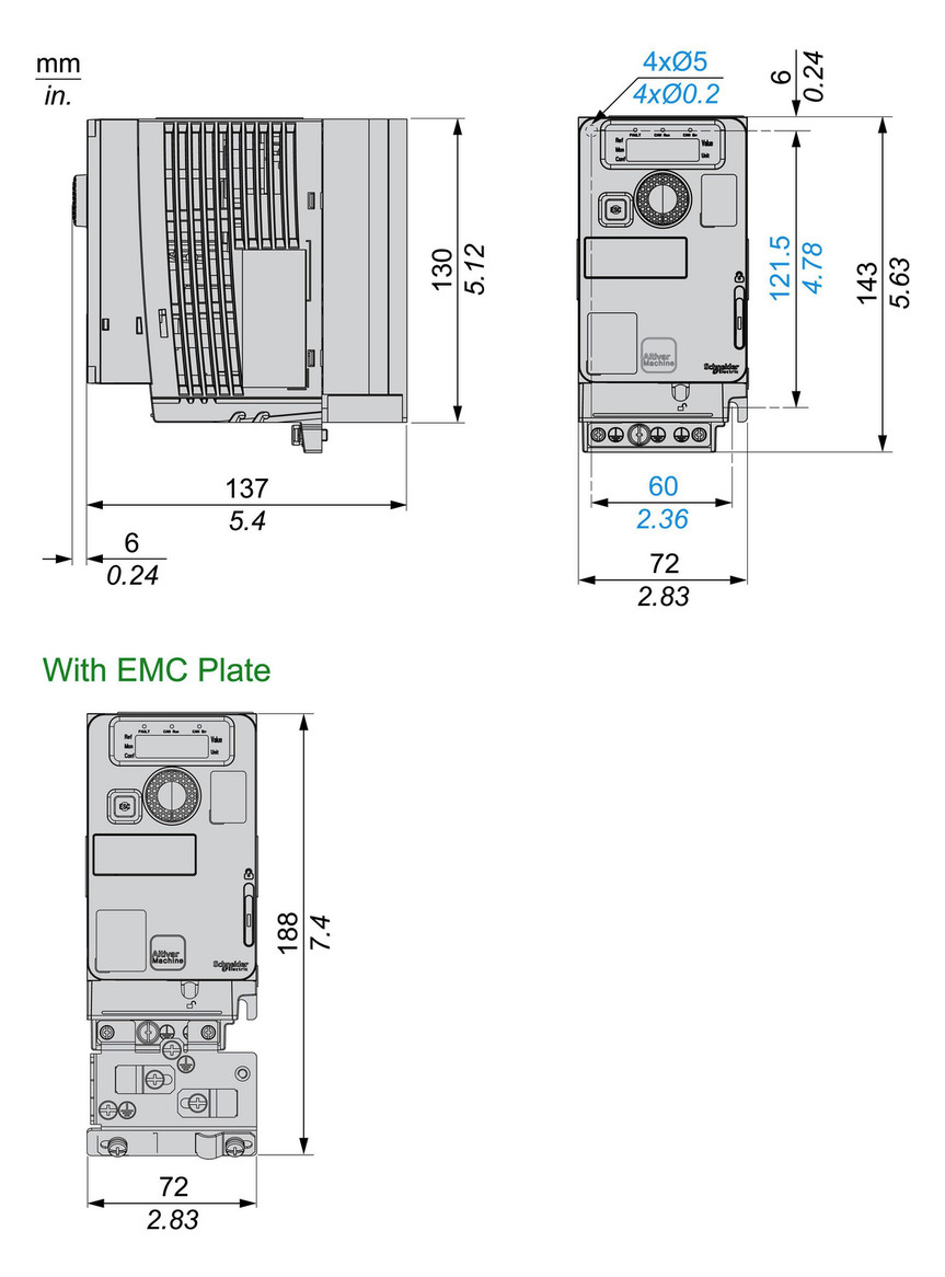 Frequenzumrichter lin=0,7 200-240V E1ph A3ph 599Hz 50/60Hz IP20 5%F 10%V