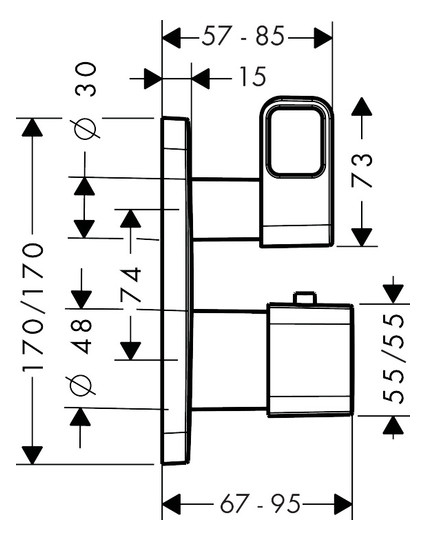 hansgrohe Fertigmontageset Axor Urquiola UP-Thermostat, mit Ab- und Umstellventil, chrom