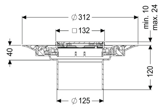 Kessel Dünnbettaufsatz Variofix 120x120mm, aus ABS, mit Designrost, Slot-Design