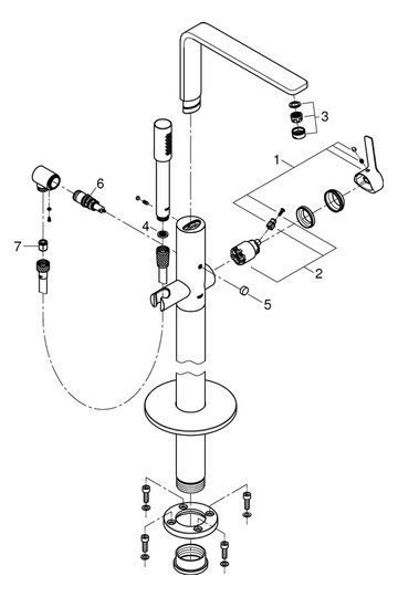 GROHE Fertigmontageset Lineare UP-Wannen-Einhebelmischer 1/2", Bodenmontage, supersteel