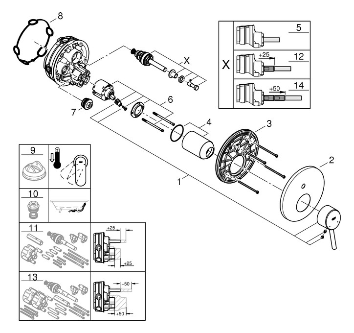 GROHE Fertigmontageset Concetto UP-Wannen-Einhebelmischer, chrom