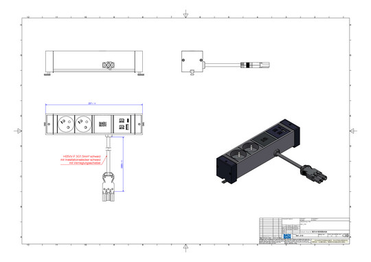 Bachmann DESK RAIL 2xUTE 1xUSB   941.319 