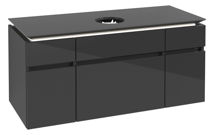V&B Waschtischunterschrank Legato 120x55x50cm, Waschtisch mittig, mit LED-Beleuchtung, Glossy Grey