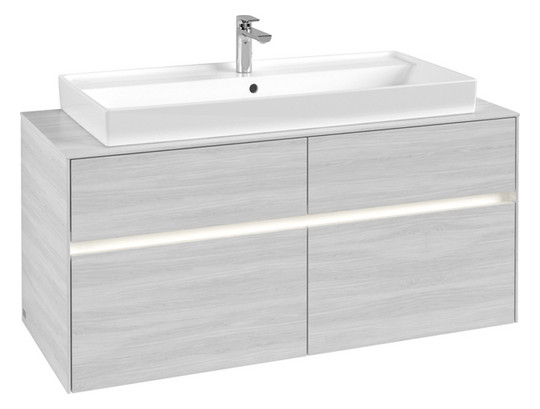 V&B Waschtischunterschrank Collaro 120x54,8x50cm, Waschtisch mittig, LED-Beleuchtung 8,8 W, white wood