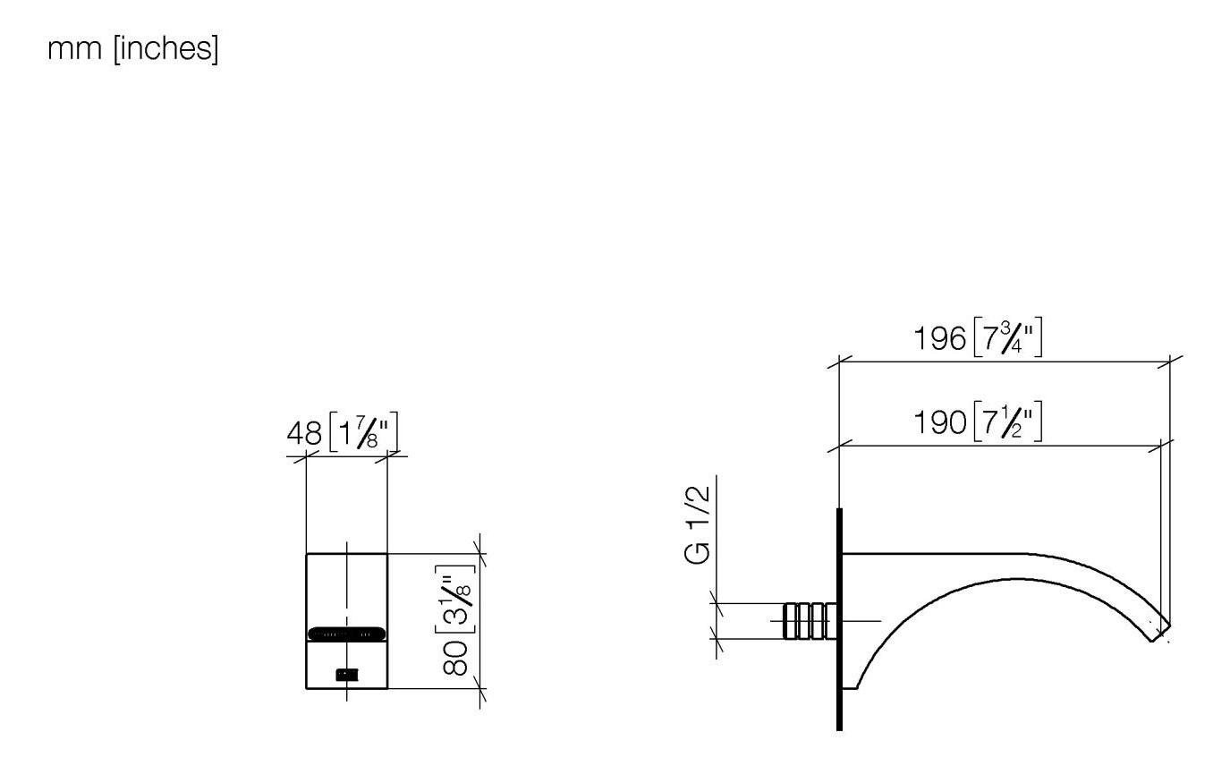 Dornbracht Wannenauslauf CYO Ausladung 190mm, für Wandmontage, Messing gebürstet