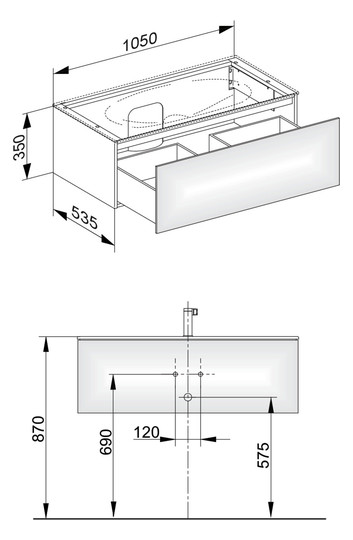 KEUCO Waschtischunterschrank Edition 11 105x35x53,5cm, 1 Frontauszug, Lack Seidenmatt, Glas cashmere satiniert