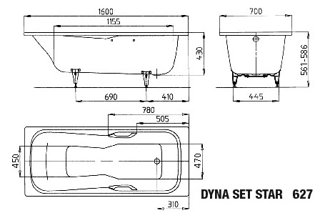 Kaldewei Badewanne DYNA SET STAR 627 160x70cm, Perl-Effekt, schwarz