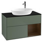 V&B Waschtisch-Unterschrank Wandbeleuchtung Finion 100cm, Abdeckplatte black matt, Regal Walnut Veneer, Olive Matt Lacquer