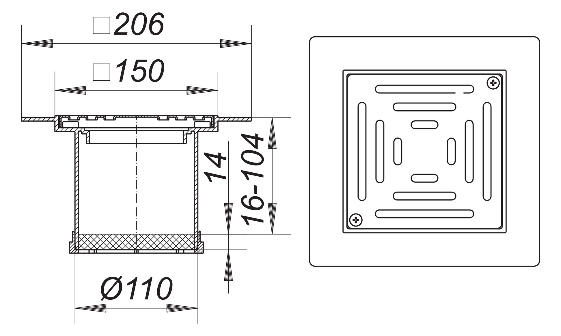 Dallmer Aufsatz PVC-KEN 10 Serie 10 150 x 150 mm, PVC, Rost Edelstahl 1.4301, verschraubt