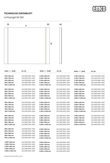EMCO LED-Lichtspiegel MI 500 800 x 606 mm, mit 2 durchgehenden Lichtausschnitten links und rechts